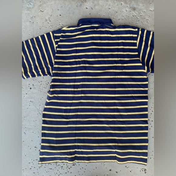 Polo by Ralph Lauren Vintage Pique Mesh Knit Polo Shirt Navy & Yellow Stripe XL - Picture 3 of 4